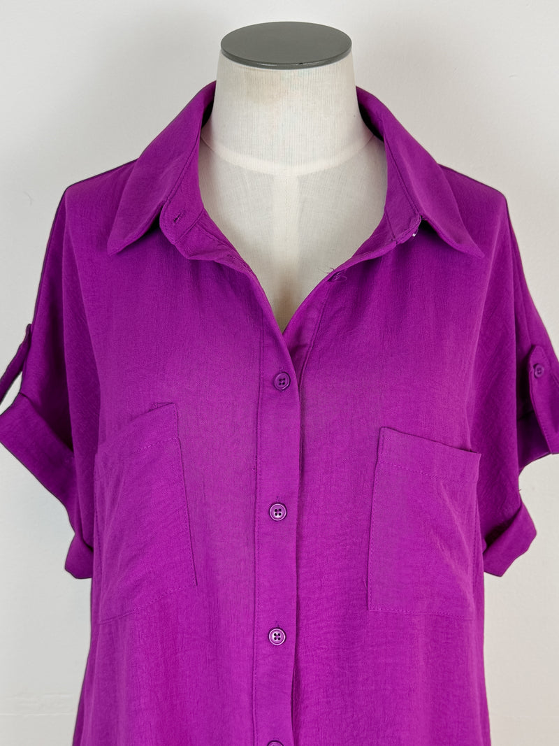 Sabrina Button Down Shirt Dress in Magenta