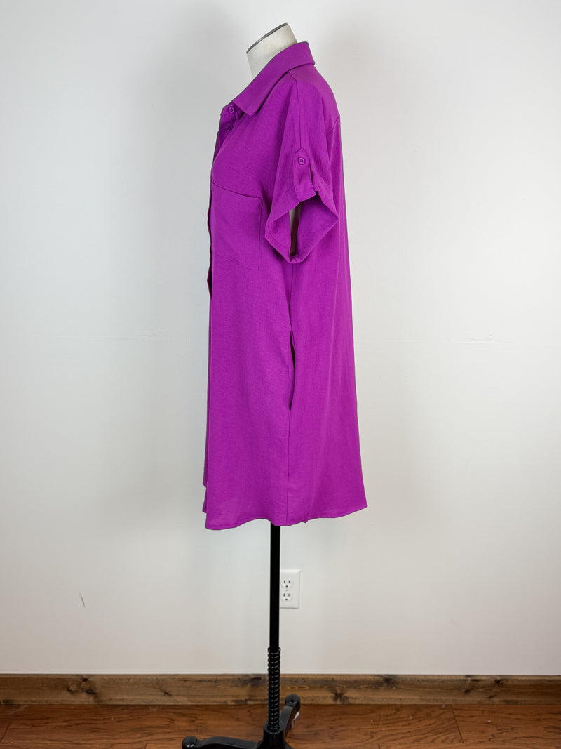 Sabrina Button Down Shirt Dress in Magenta