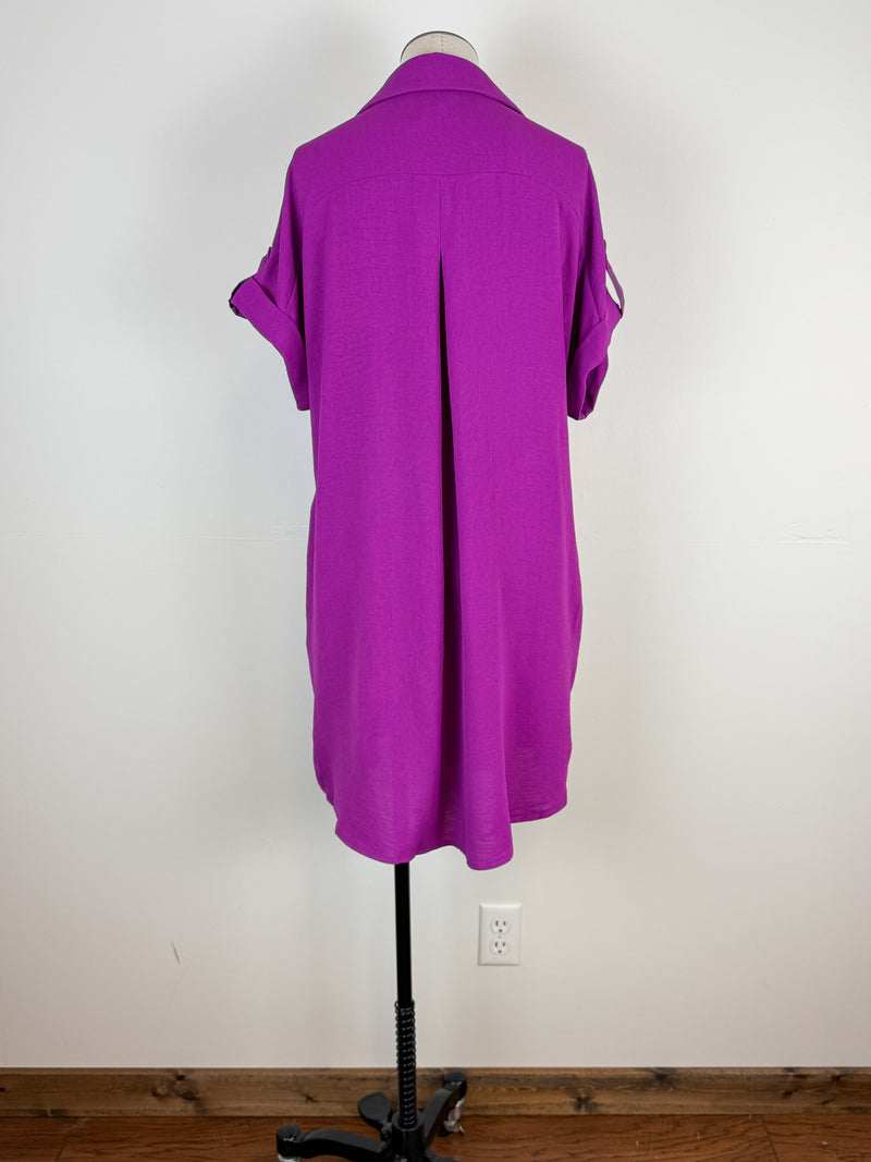 Sabrina Button Down Shirt Dress in Magenta