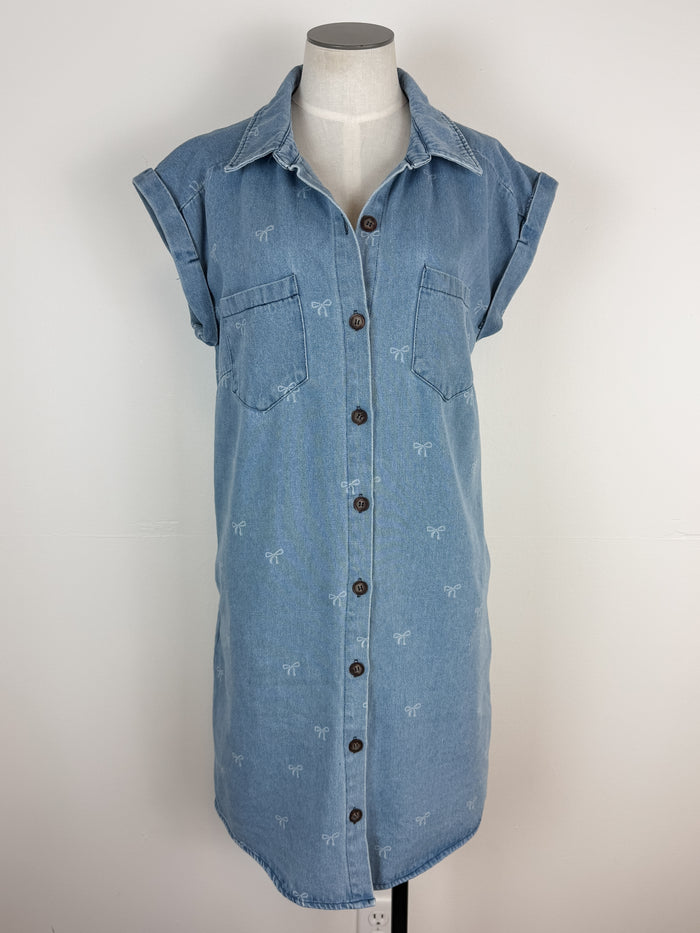 Quinn Button Down Bow Shirt Dress in Denim