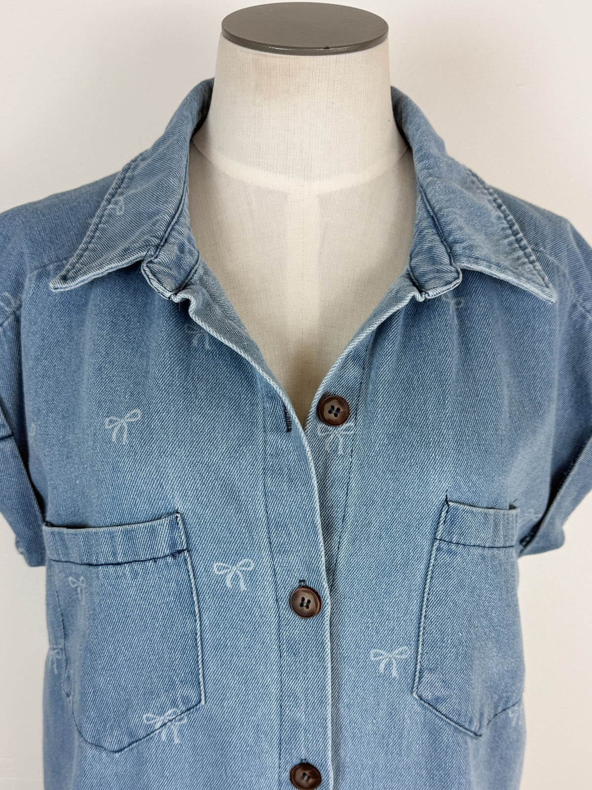 Quinn Button Down Bow Shirt Dress in Denim