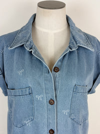Quinn Button Down Bow Shirt Dress in Denim