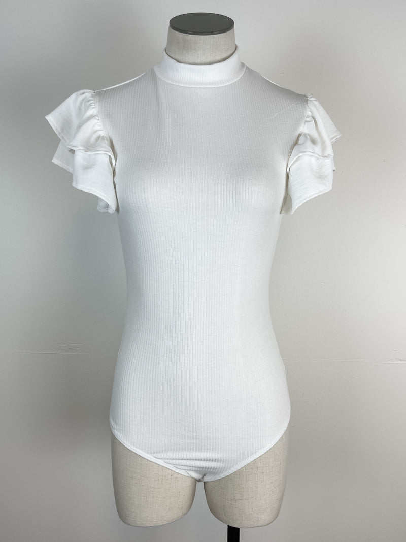 Ruffle Sleeve Bodysuit in White