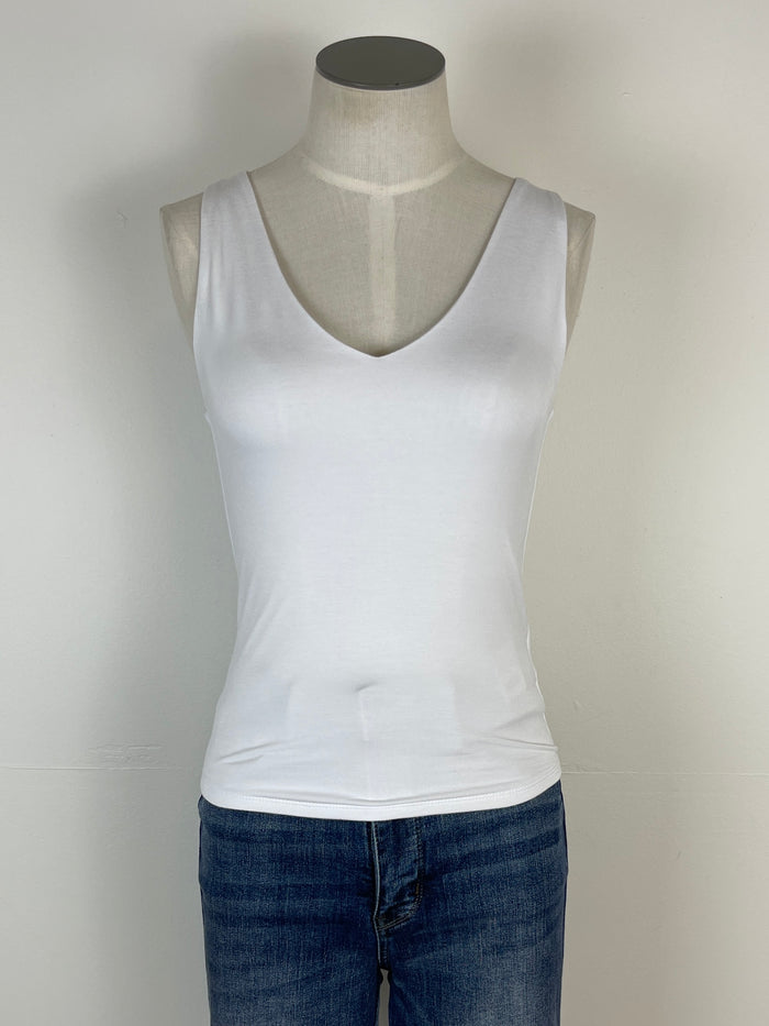 Lola V Neck Double Layer Tank in White