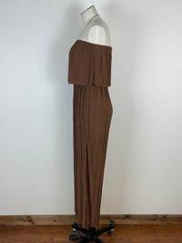 Juliana Pleated Strapless Jumpsuit in Espresso