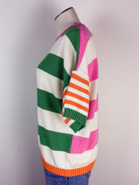 Bea Multi Stripe Short Sleeve Sweater in Green/Orange