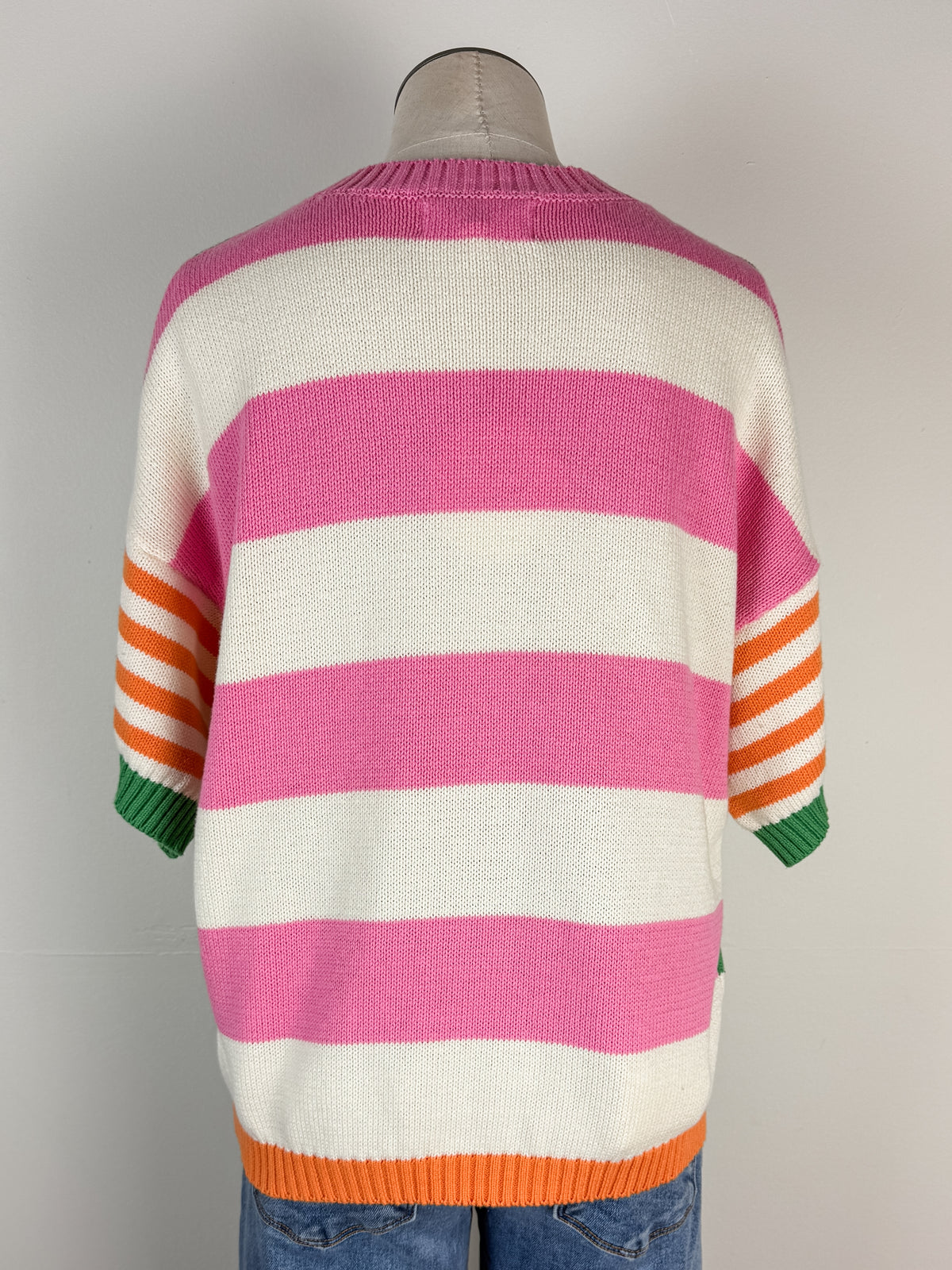Bea Multi Stripe Short Sleeve Sweater in Green/Orange