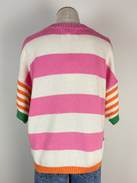 Bea Multi Stripe Short Sleeve Sweater in Green/Orange