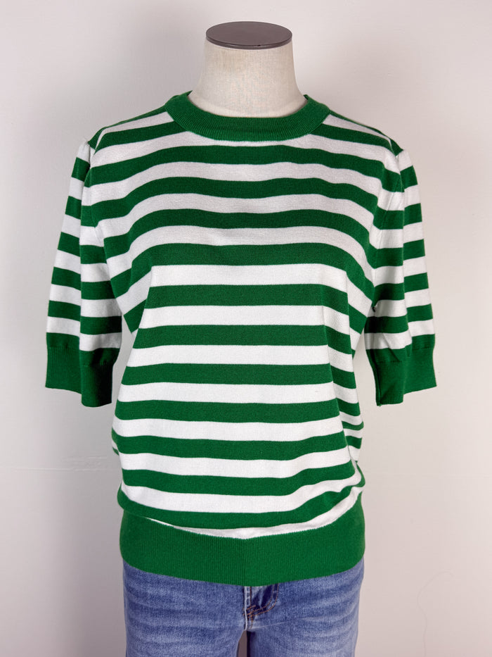 Libby Striped Short Sleeve Sweater in Green/White