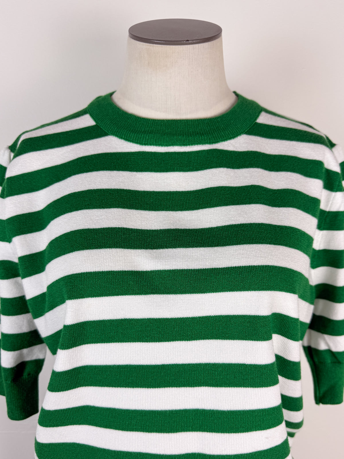 Libby Striped Short Sleeve Sweater in Green/White
