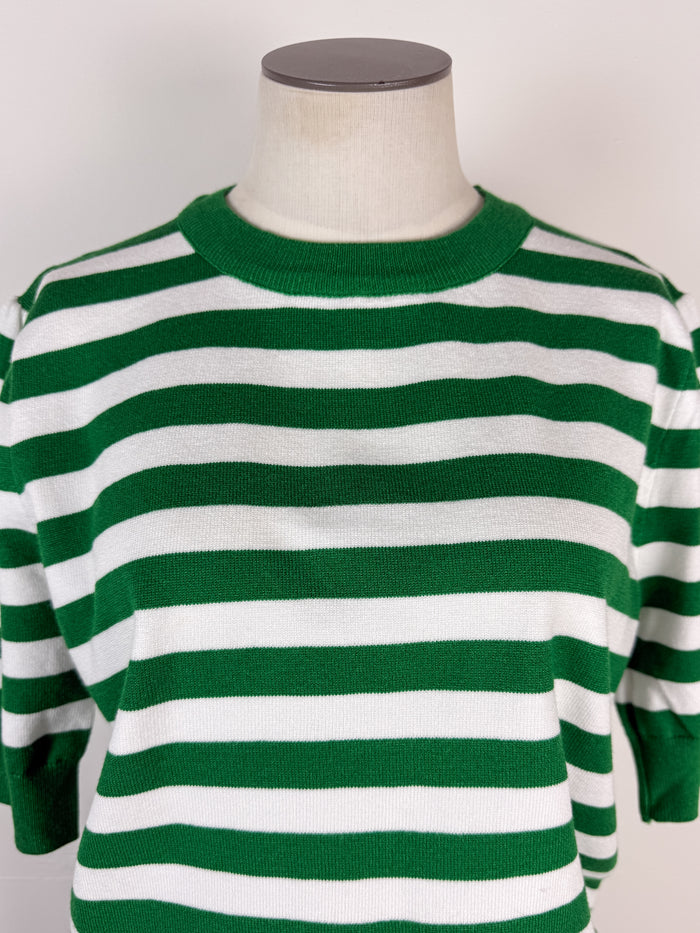 Libby Striped Short Sleeve Sweater in Green/White
