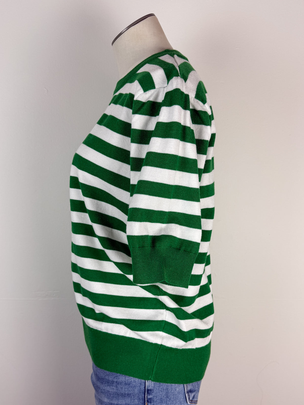 Libby Striped Short Sleeve Sweater in Green/White