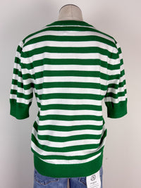 Libby Striped Short Sleeve Sweater in Green/White