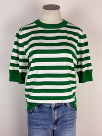 Libby Striped Short Sleeve Sweater in Green/White