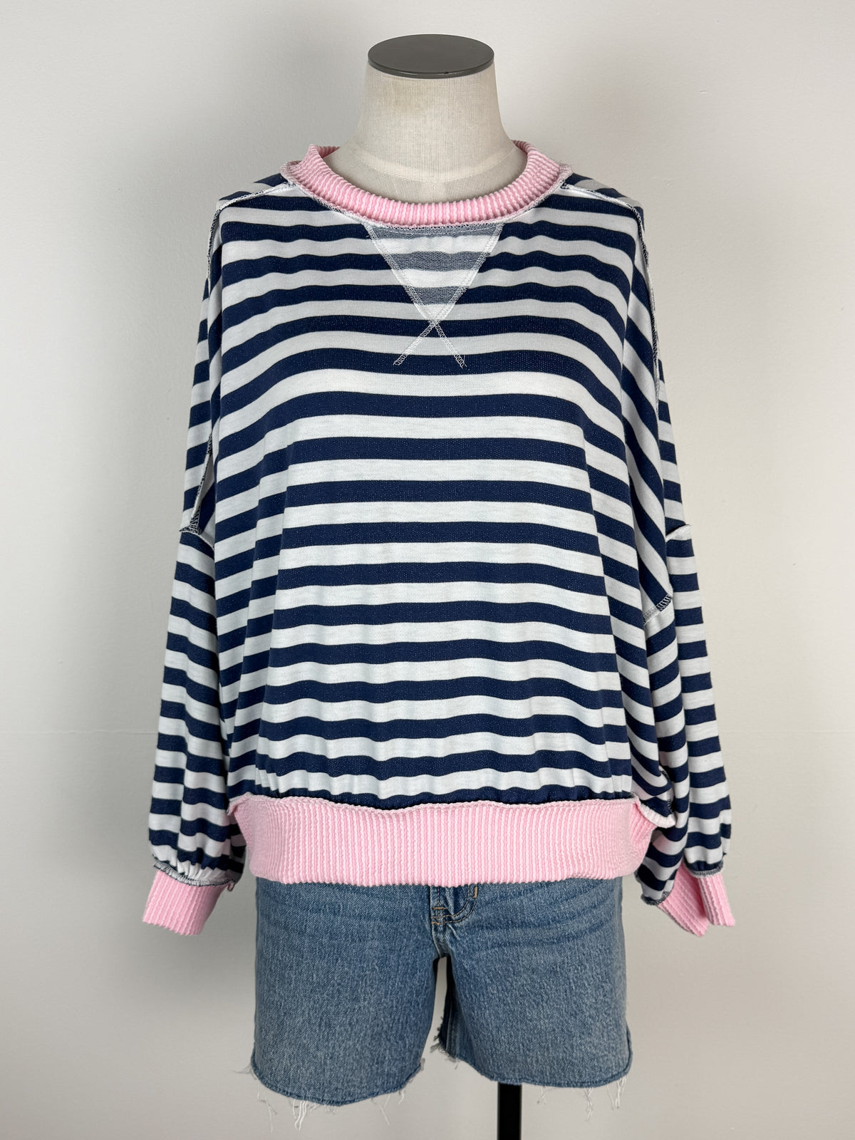 Laura Striped Top in Navy/Pink
