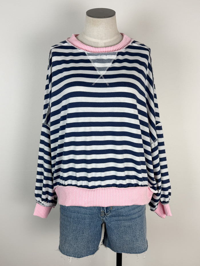 Laura Striped Top in Navy/Pink