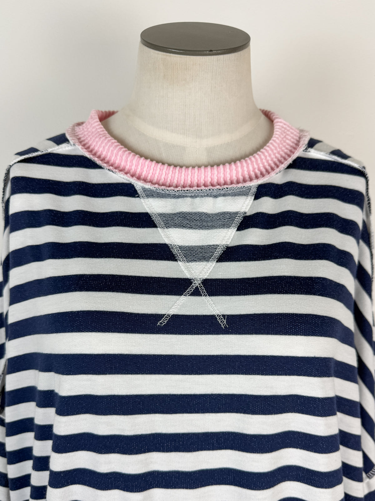 Laura Striped Top in Navy/Pink
