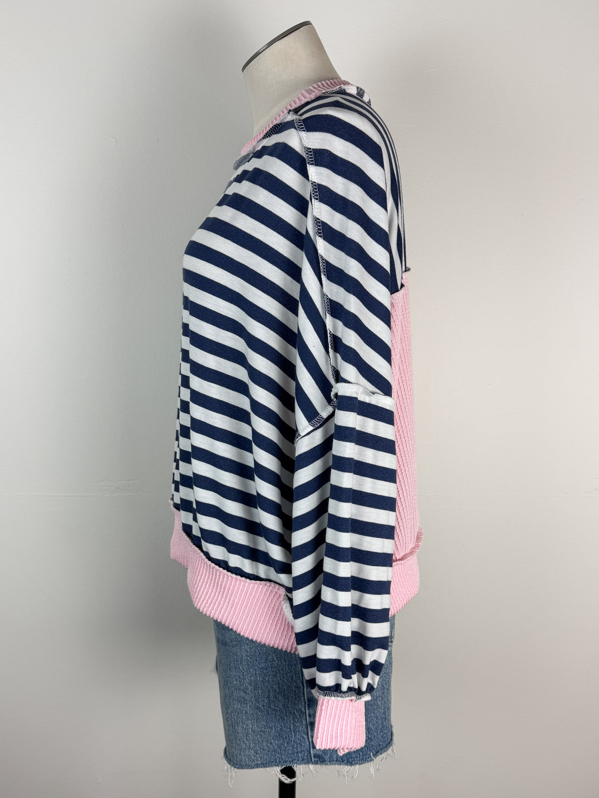 Laura Striped Top in Navy/Pink