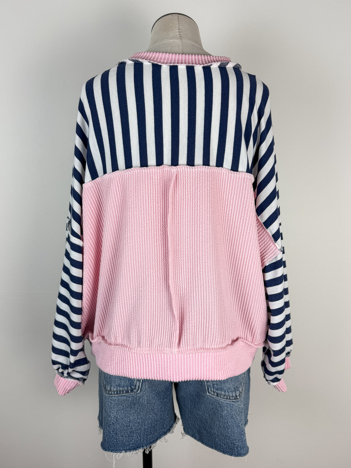 Laura Striped Top in Navy/Pink