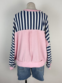 Laura Striped Top in Navy/Pink