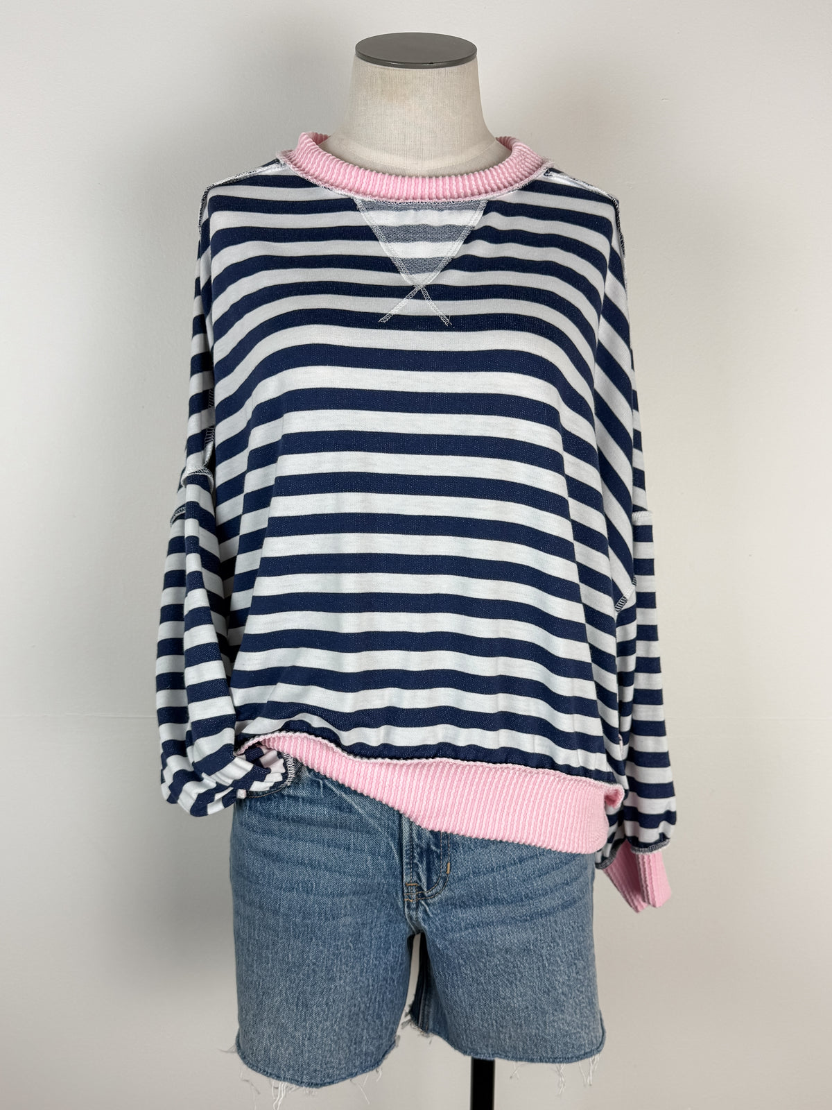 Laura Striped Top in Navy/Pink