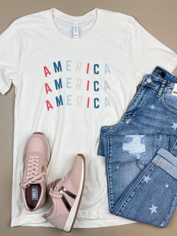 America Stacked Tee in Cream
