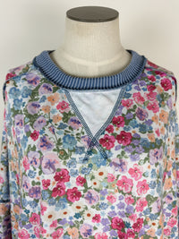 Jill Floral Top in Denim/Ivory