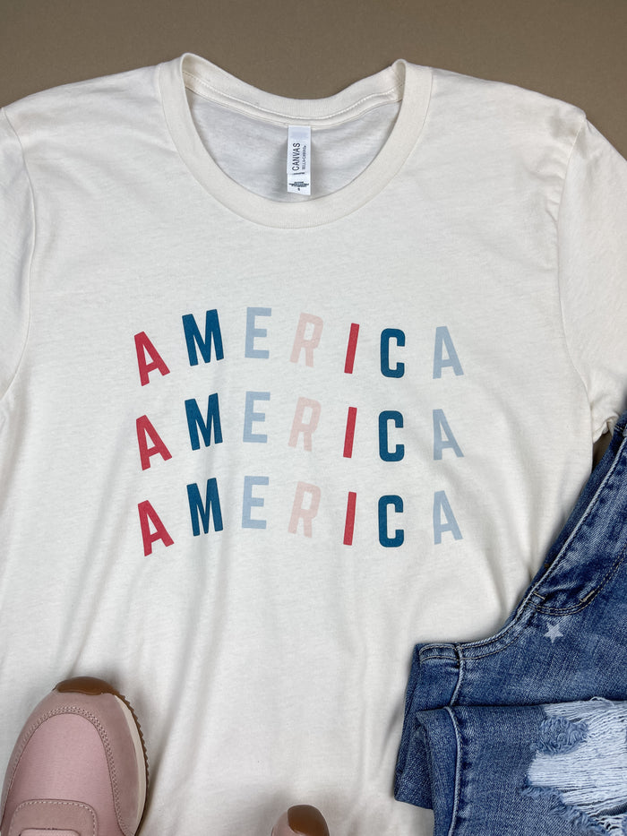 America Stacked Tee in Cream