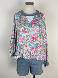 Jill Floral Top in Denim/Ivory