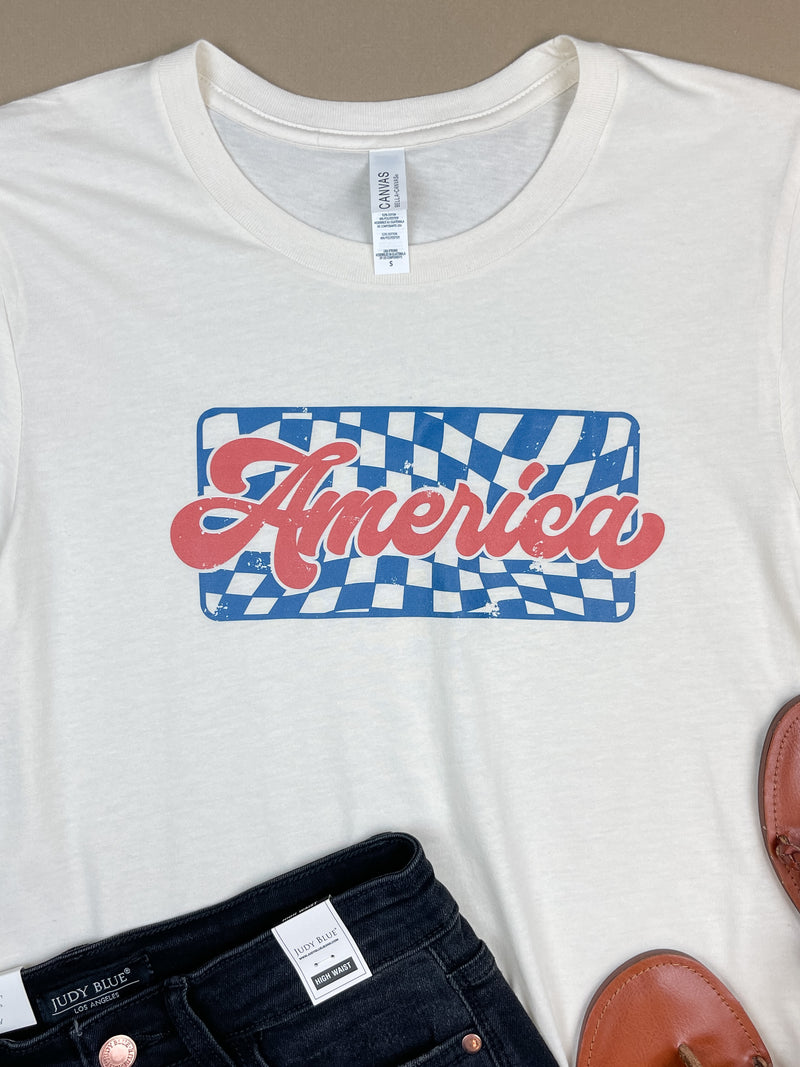 American Checkered Tee in Cream