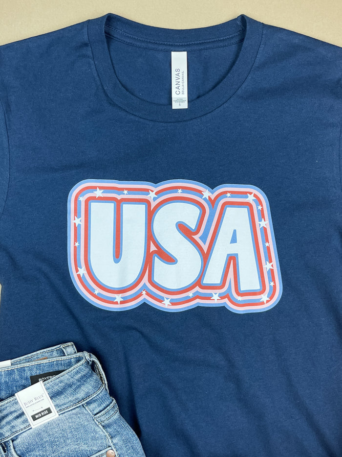 USA Outline Tee in Navy