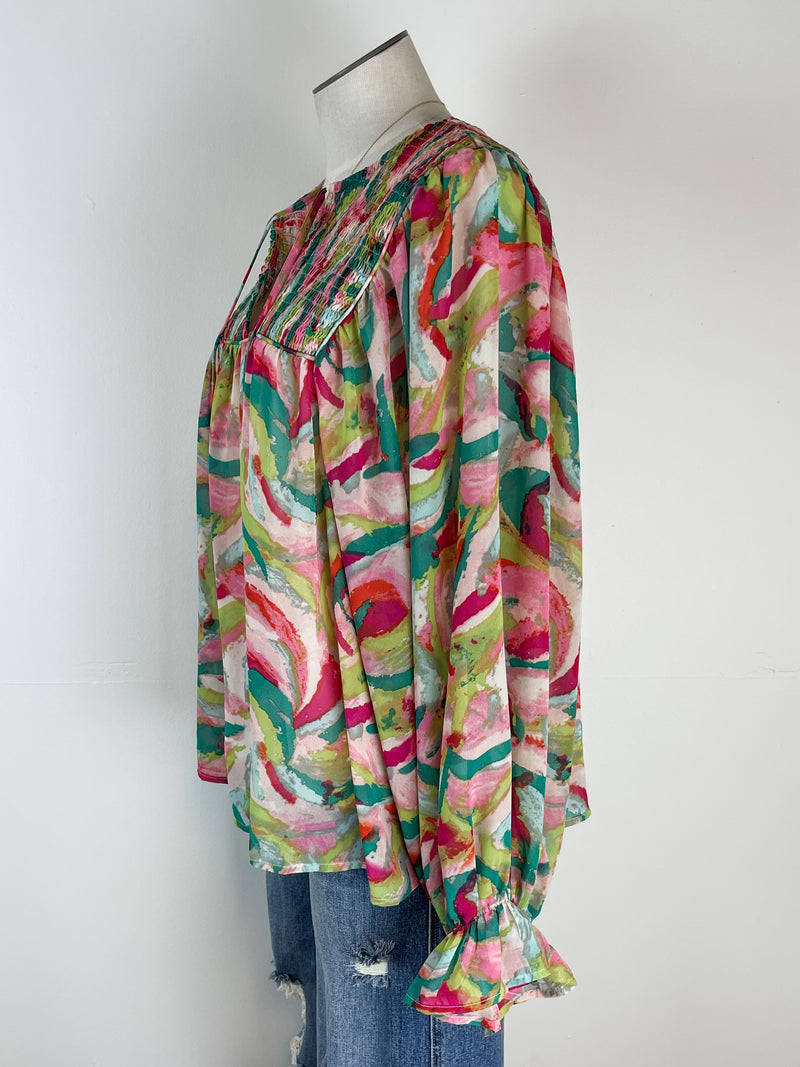 Meredith Blouse in Pink/Green