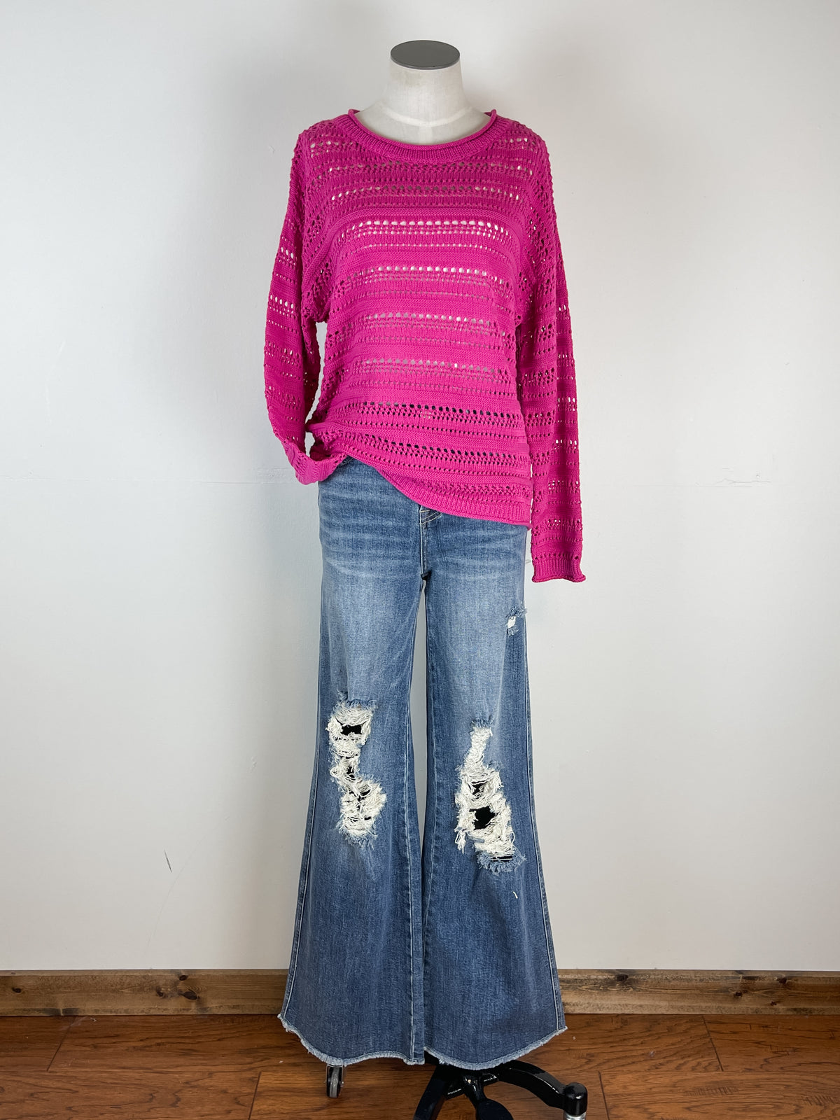 Kamila Crochet Sweater in Fuchsia