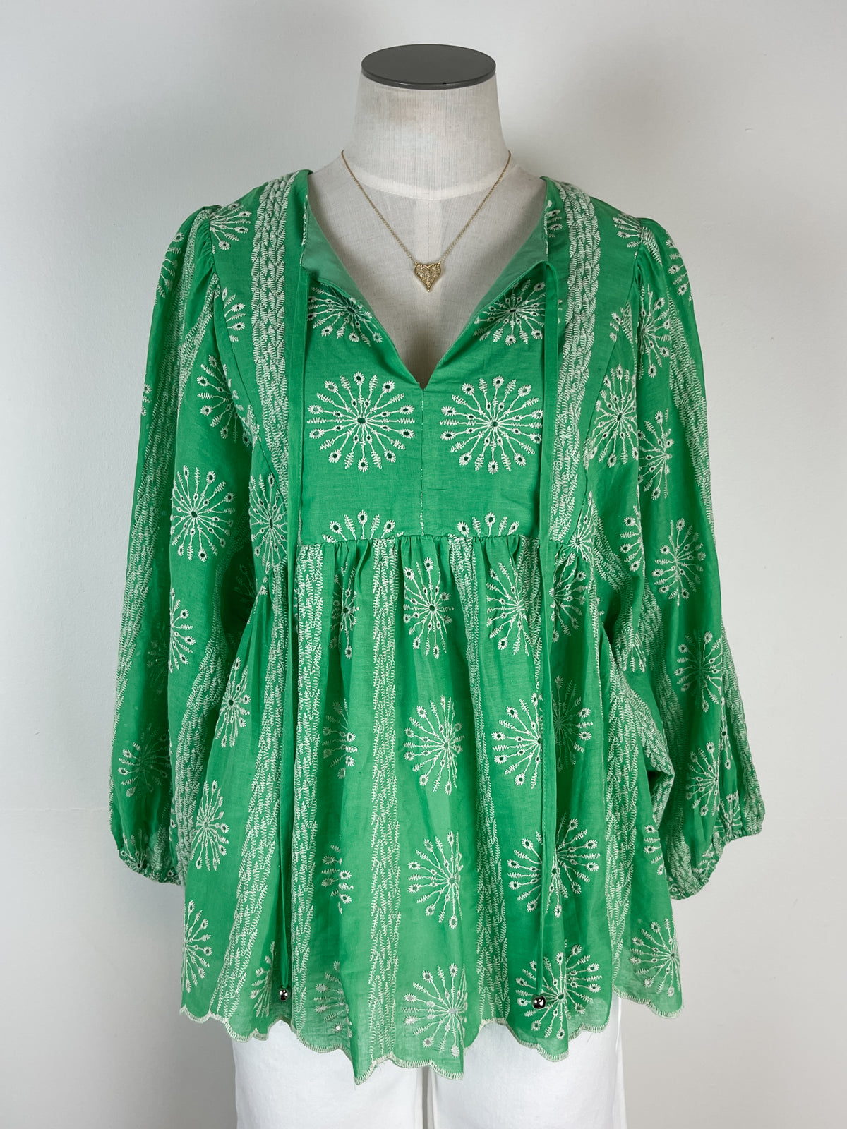 Saylor Embroidered Blouse in Apple Green