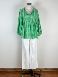 Saylor Embroidered Blouse in Apple Green