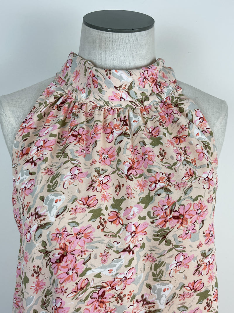 Mock Neck Floral Tank in Peach