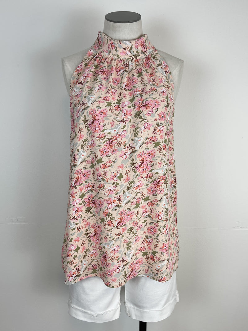 Mock Neck Floral Tank in Peach