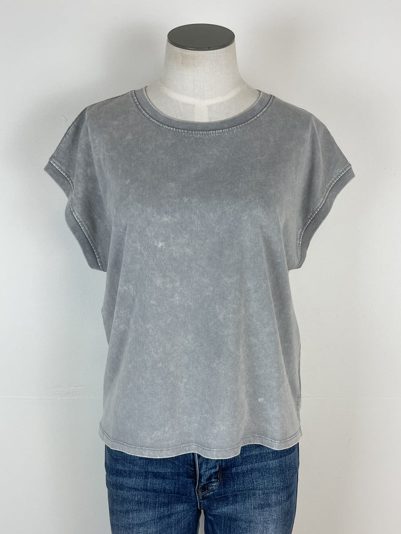 Clara Acid Wash Cap Sleeve Tee