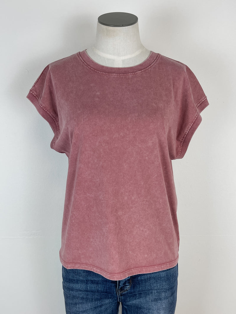 Clara Acid Wash Cap Sleeve Tee