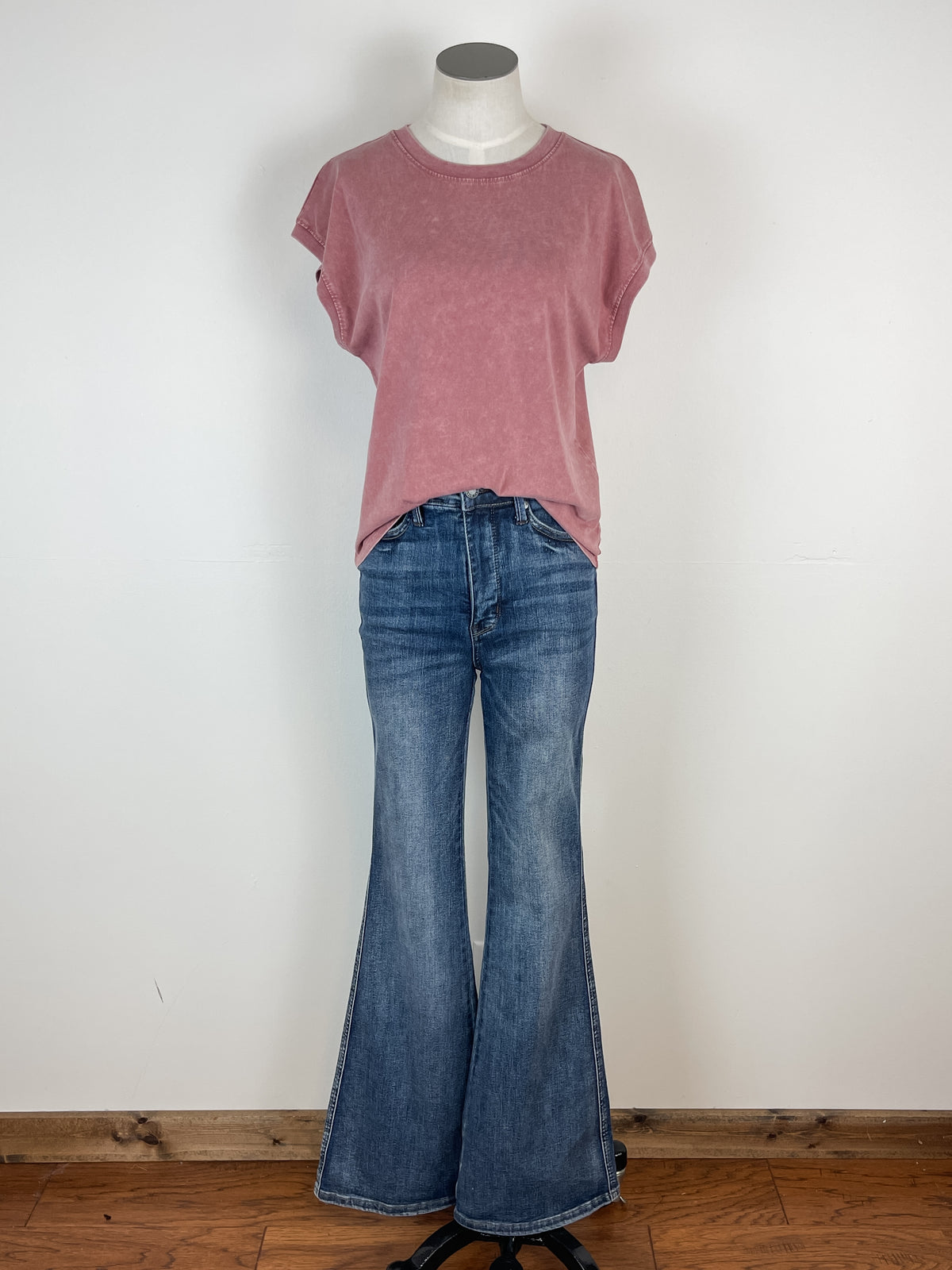 Clara Acid Wash Cap Sleeve Tee