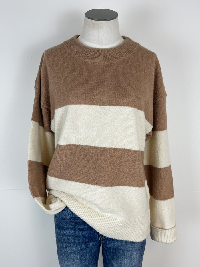 Wren Color Block Sweater in Camel/Cream