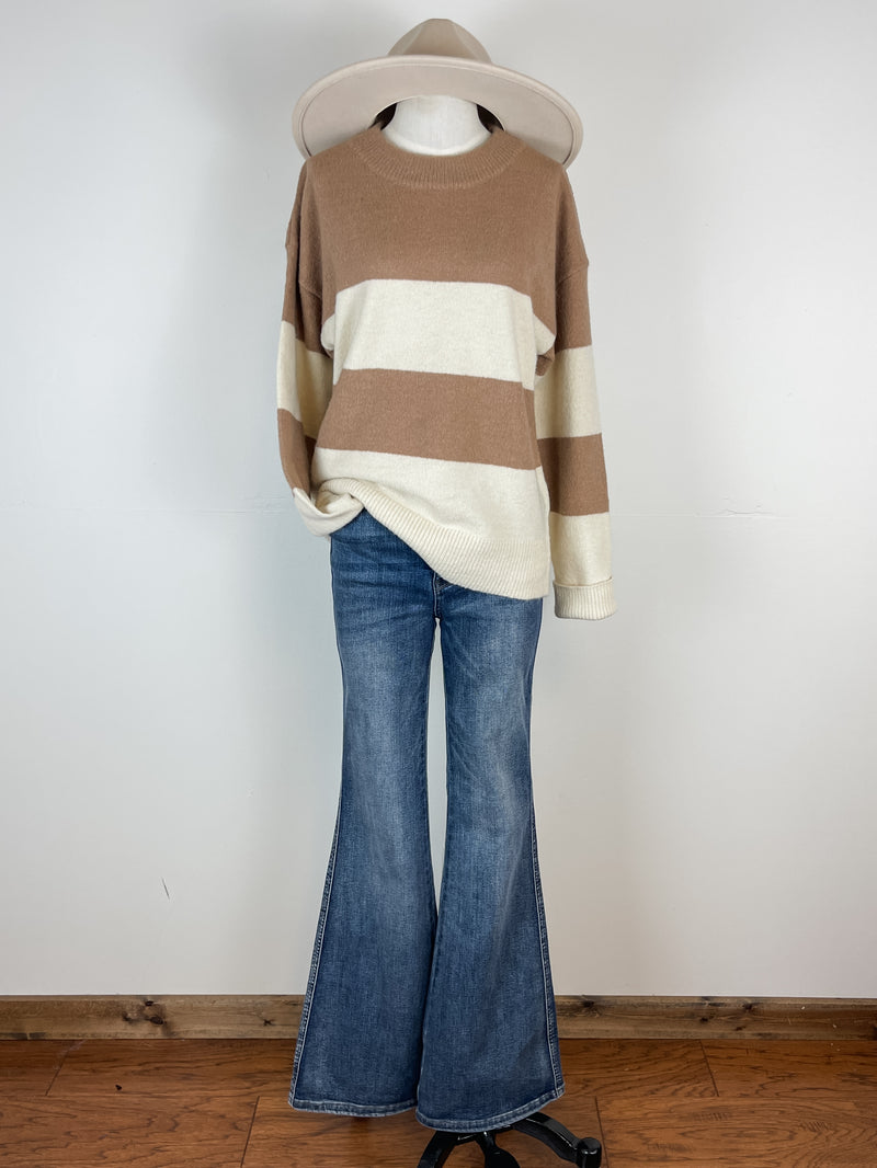 Wren Color Block Sweater in Camel/Cream