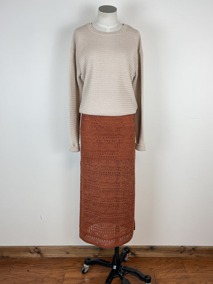 Aria Crochet Midi Skirt in Rust