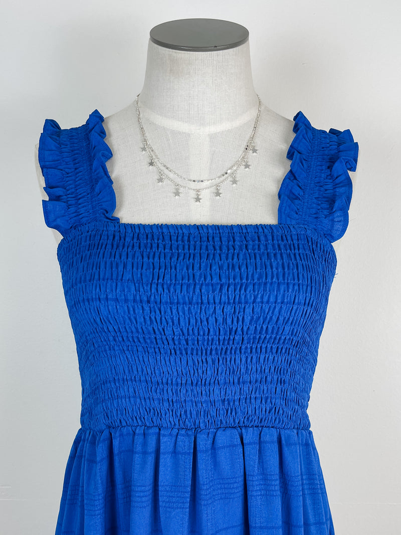 Smocked Midi Dress in Royal