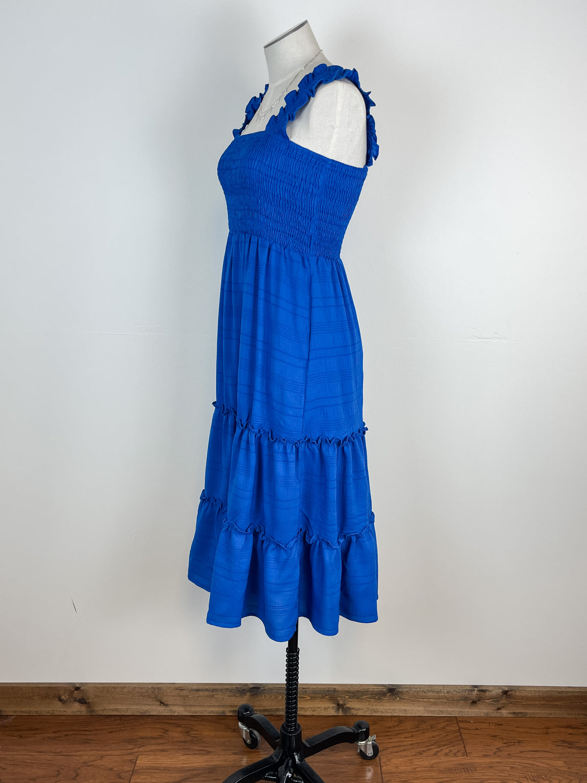 Smocked Midi Dress in Royal