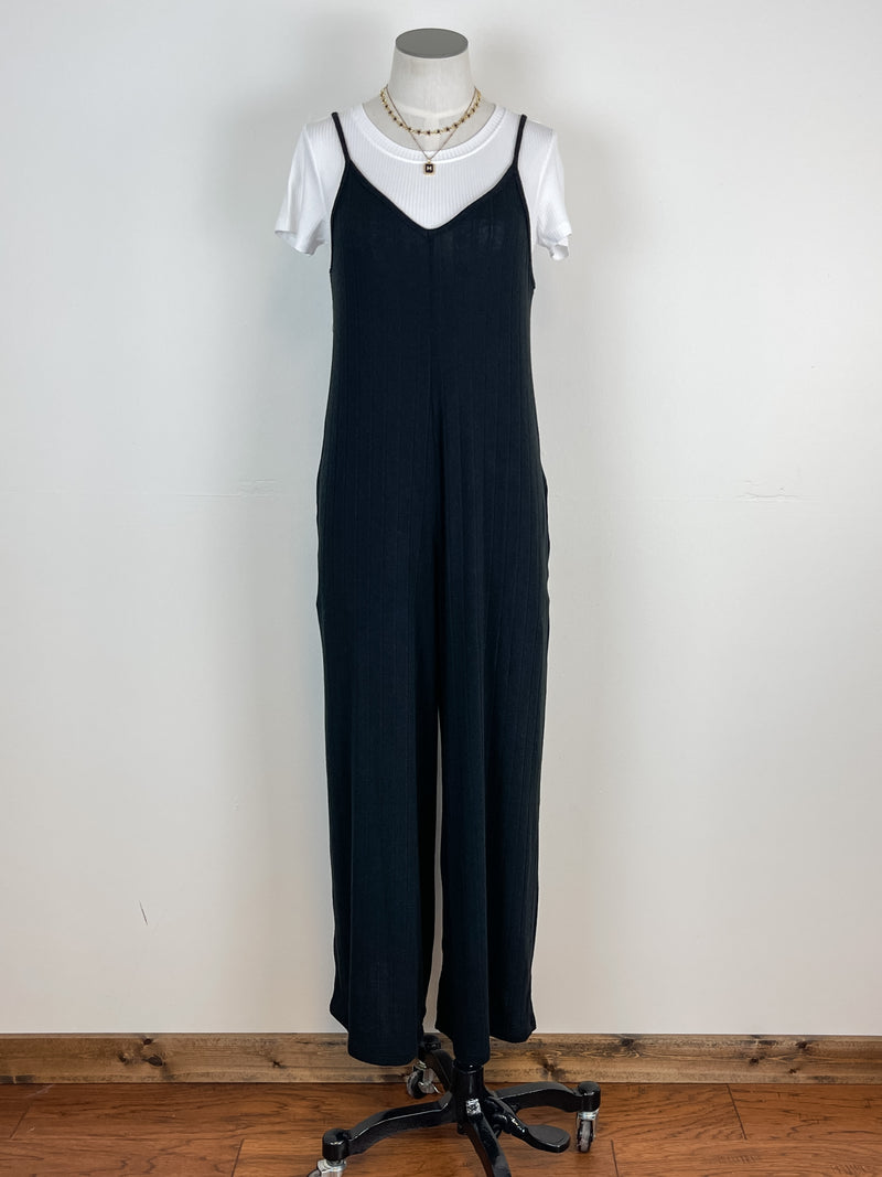 Wide Rib Jumpsuit in Black