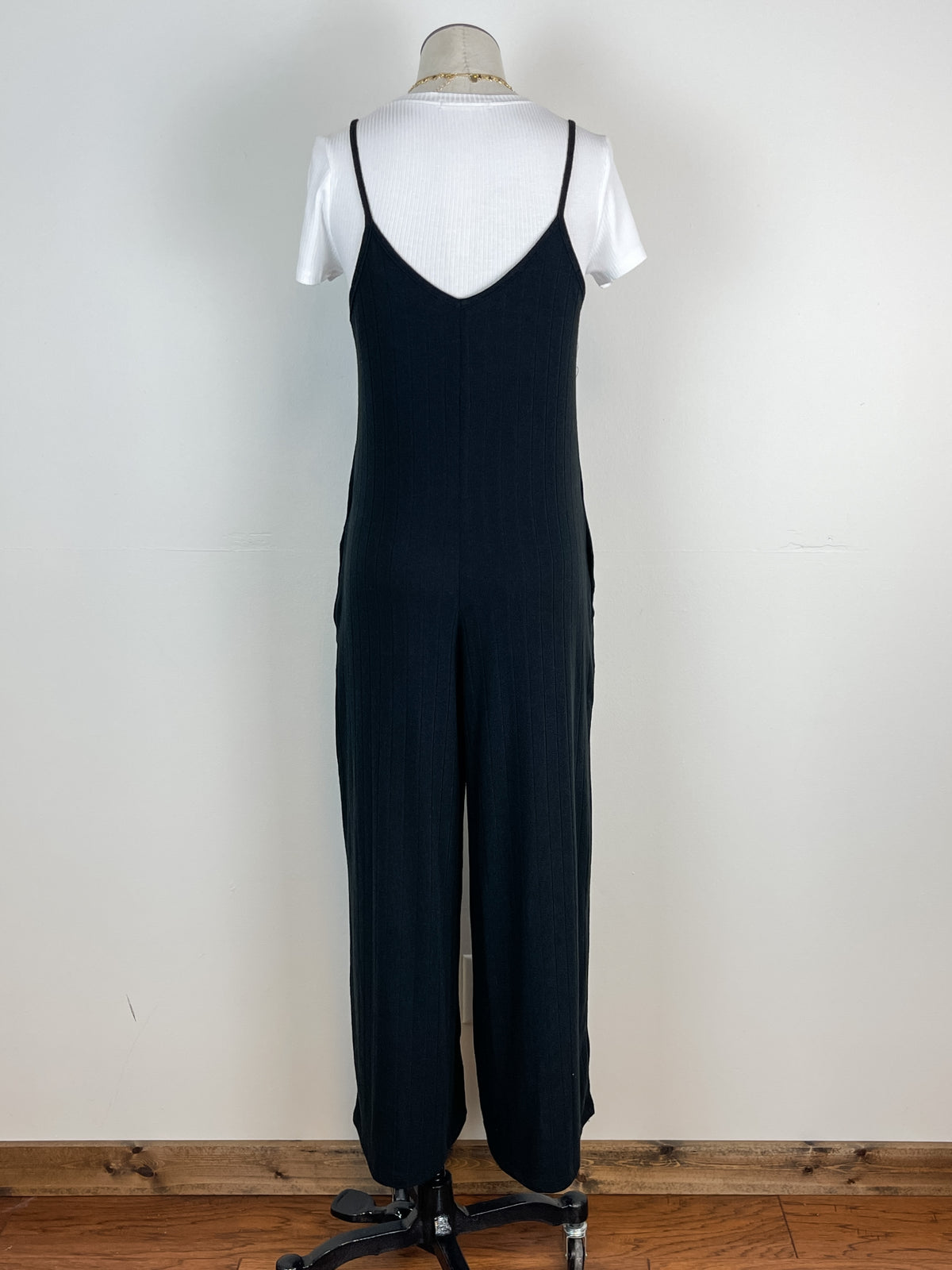 Wide Rib Jumpsuit in Black