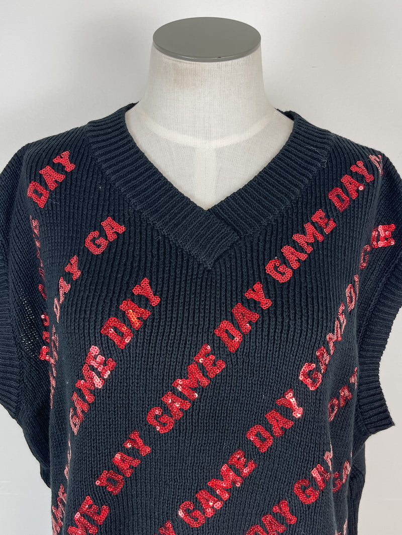 Ruby Sequin Game Day Sleeveless Sweater in Black