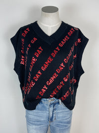 Ruby Sequin Game Day Sleeveless Sweater in Black