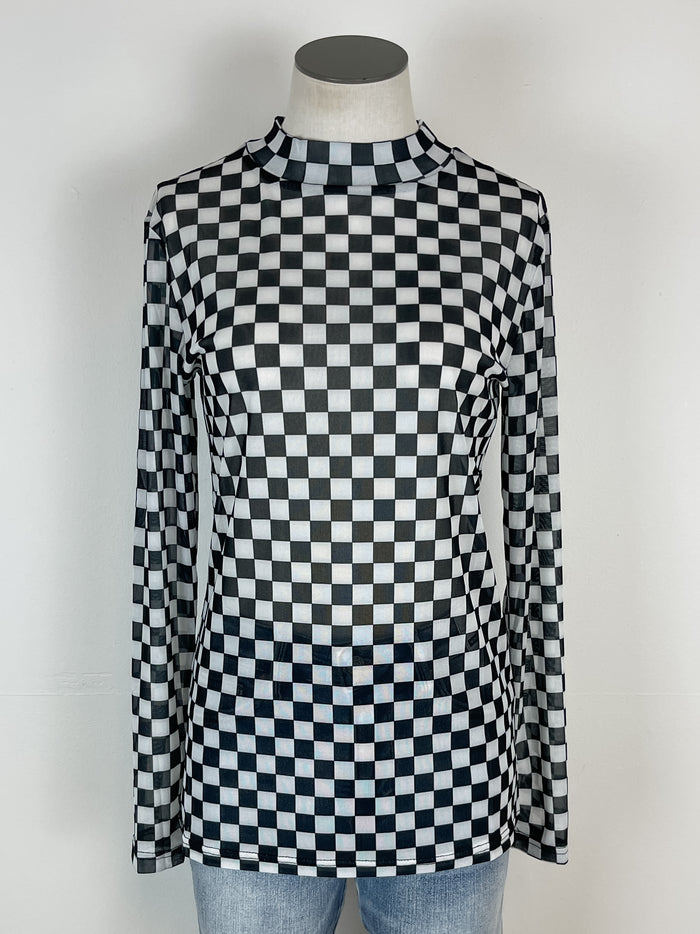 Sammi Checkered Mesh Top